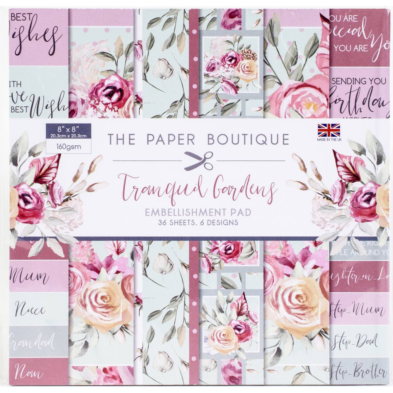 The Paper Boutique Tranquil Gardens Embellishment Pad, 8&#x22; x 8&#x22;